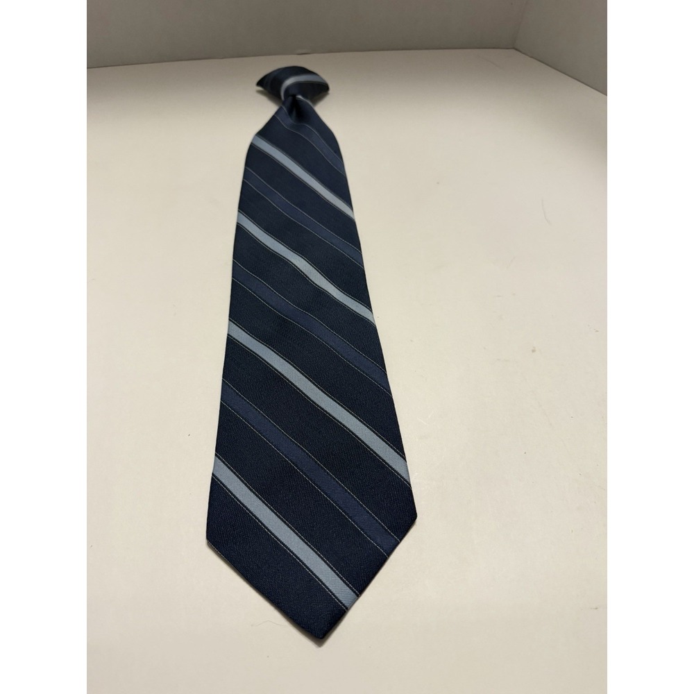 Ketch Mens Blue Striped Clip-On Necktie Navy Light Blue Diagonal Stripe Tie
